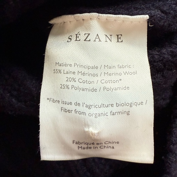 Sézane Lucas Navy Rib-Knit Button-Up Crew Sweater Medium - Picture 12 of 12